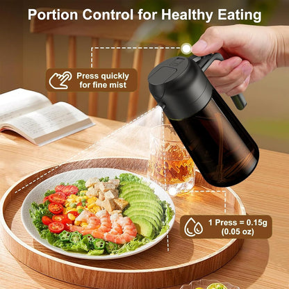 Oil Sprayer for Cooking, 16oz Glass Olive Oil Dispenser Bottle for Kitchen Gadgets, 2 in 1 Spray and Pour Dark Brown Bottle with Stickers for Air Fryer, Salad