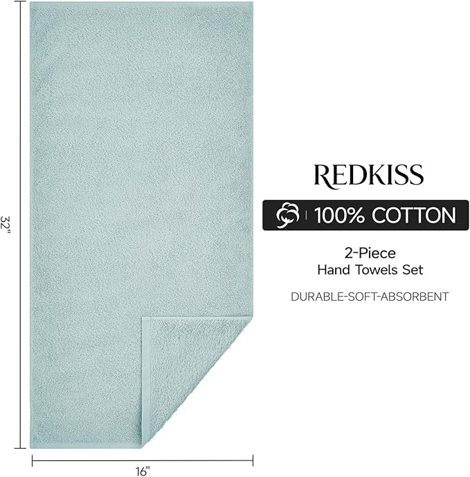 REDKISS 2-Pack Luxury Hand Towels, 16x32 Inch 450 GSM 100% Cotton, Super Soft
