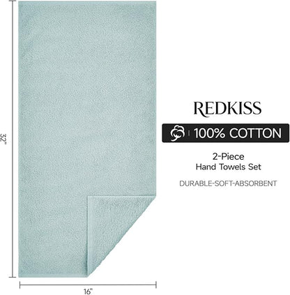 REDKISS 2-Pack Luxury Hand Towels, 16x32 Inch 450 GSM 100% Cotton, Super Soft
