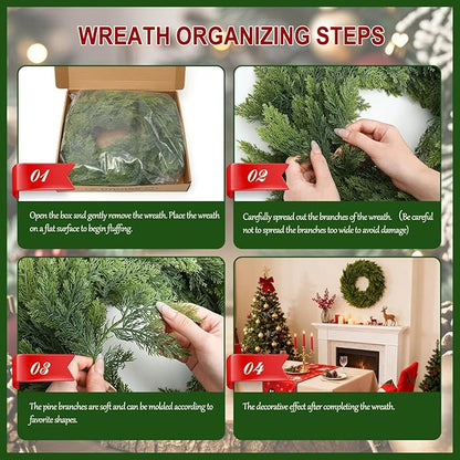 Joyhalo 26" Realistic Christmas Cedar Wreaths for Front Door, Real Touch Norfolk Pine Wreath Artificial Everygreen Wreath for Walls, Porches, Farmhouse Outdoor Christmas Decor