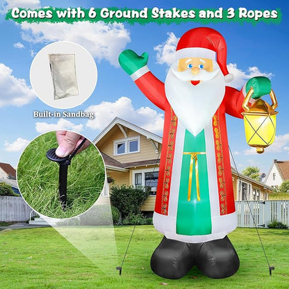 FunFanso 10 FT Christmas Inflatable Santa Claus with Lantern & Green Gloves, Xmas Blow up Outdoor Decorations, Built-in LED Lights for Yard Garden Lawn Patio Indoor Winter Holiday Home Party Decor