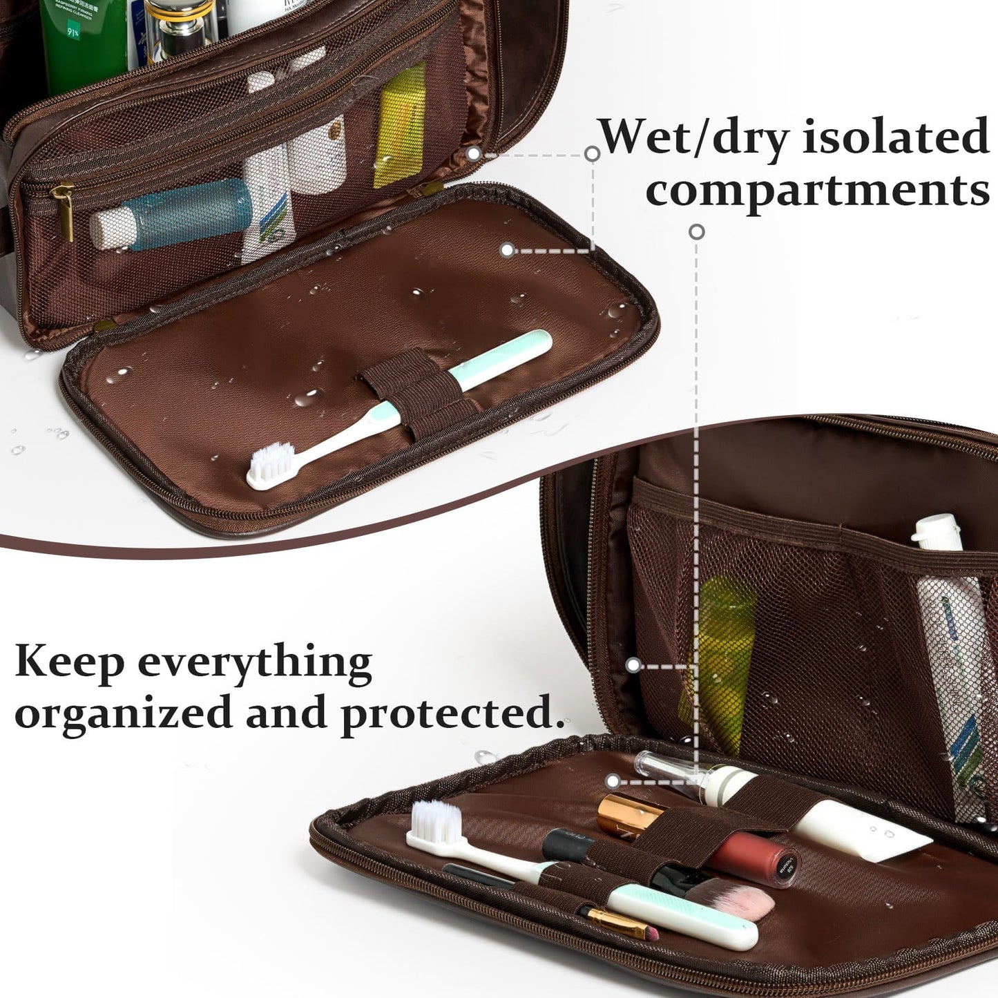 Janhavi Travel Toiletry Bag For Men Waterproof, Groomsmen Gifts Personalized Leather Engraved Initials & Mountain, Mens Dopp Kit Bag, Birthday Gifts For Men, Travel Tssentials (Dark Brown A)