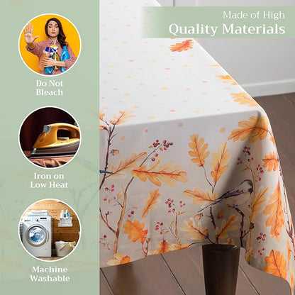 Maison d' Hermine Table Cloth Rectangle Table 100% Cotton 70 x 120 Inches Fall Tablecloth Reusable Everyday Use for Thanksgiving Christmas Decorations Dining Farmhouse Party (Oak Leaves)
