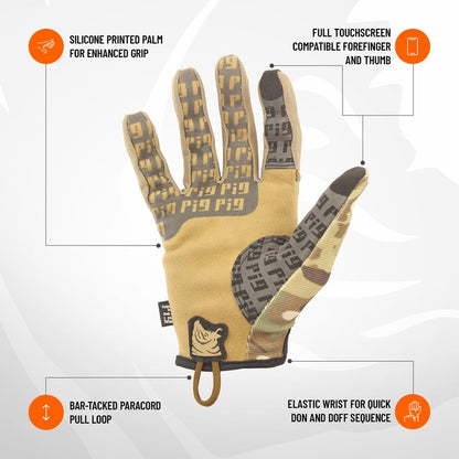 PIG FDT Delta Utility Gloves, Touchscreen Compatible, High Dexterity for Shooting Sports, 1 Pair, Multicam, Medium