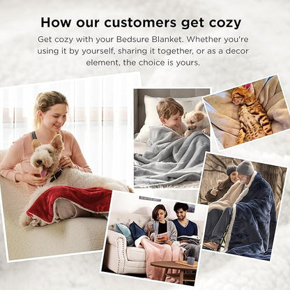 Bedsure GentleSoft Sherpa Fleece Blankets Queen Size for Bed - Thick and Warm Throw for Women and Men, Soft Fuzzy Plush Queen Blanket for Winter, Grey, 90x90 Inches