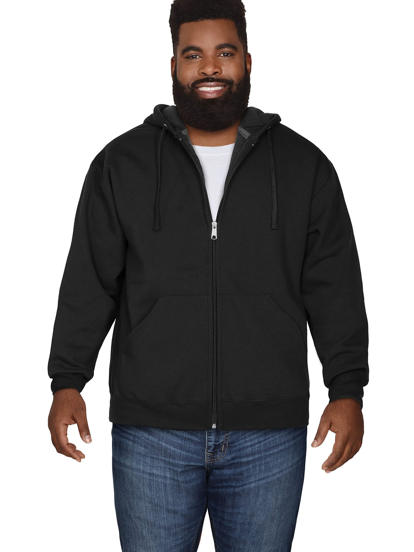 Fruit of the Loom Eversoft Fleece Hoodies, Pullover, Moisture Wicking & Breathable, Sizes S-4x, Black Full Zip, Large