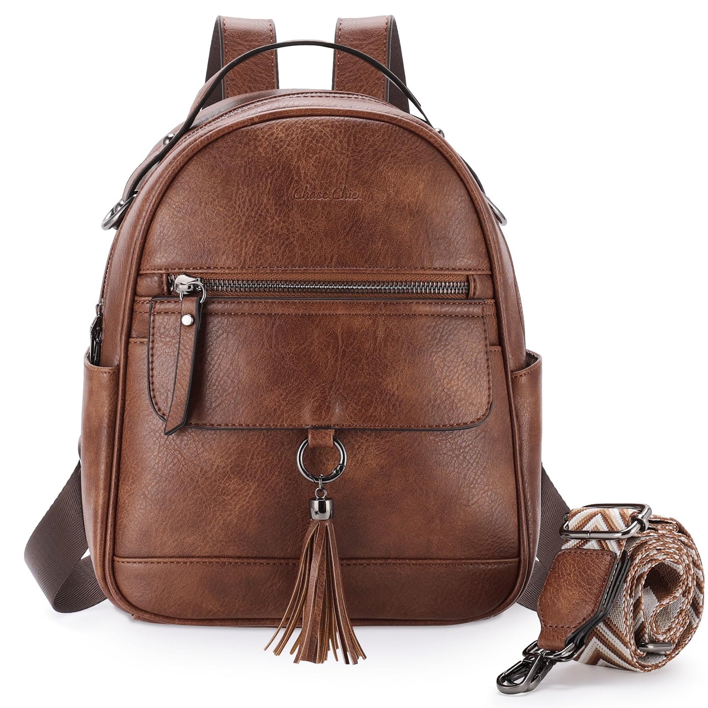 Chase Chic Mini Backpack Purse for Women, Vegan Leather Cute Small Backpack Ladies Fashion Shoulder Handbag for Travel Brown
