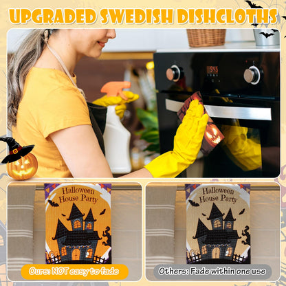 Lucomb 8 Pack Halloween Swedish Dishcloths Reusable, Kitchen Sponges Soft Absorbent Dish Towels Swedish Dish Cloths Washable Decorative for Kitchen Washing Dishes Bathroom Office Hand Towel Cleaning