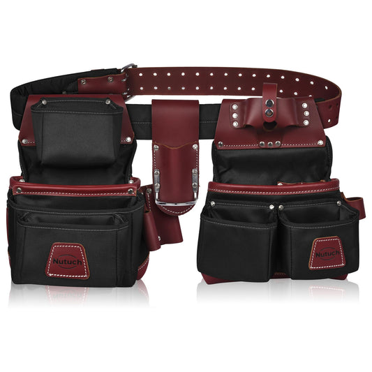 NUTUCH Nylon and Leather Tool Belt | Nylon Tool Pouch | Carpenter Tool Belt | Construction | Framers | Electrician Tool Belts | Drywall Tool Bags | Handyman | Electric (BLACK)
