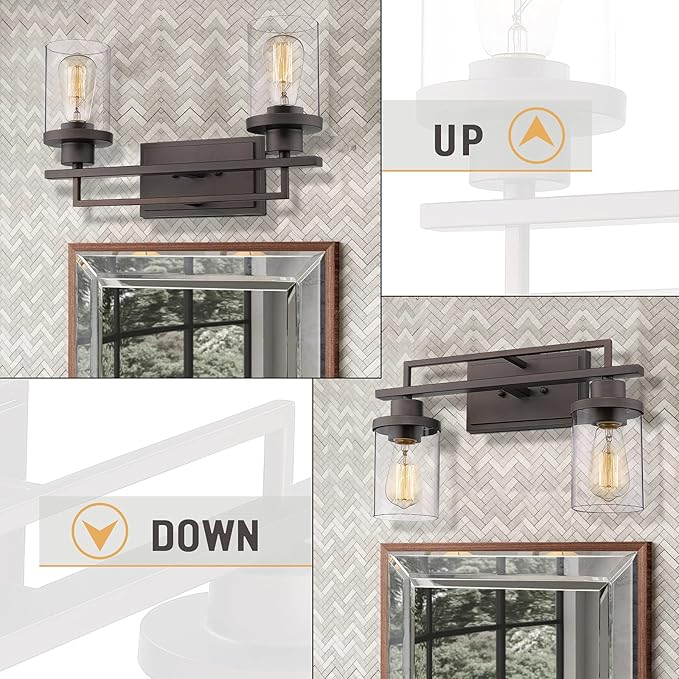Emliviar 2-Light Vanity Lighting Fixtures - Farmhouse Bathroom Light Fixture in Oil Rubbed Bronze Finish with Clear Glass, YCE238B-2W ORB
