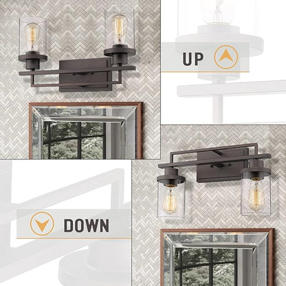 Emliviar 2-Light Vanity Lighting Fixtures - Farmhouse Bathroom Light Fixture in Oil Rubbed Bronze Finish with Clear Glass, YCE238B-2W ORB