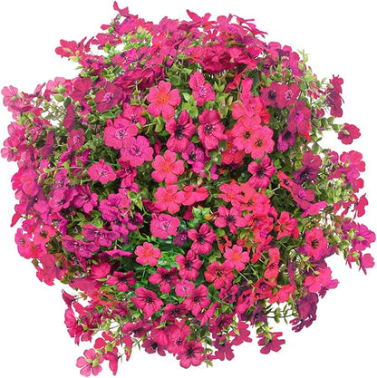 Artificial Hanging Faux Flowers Basket, Fake Silk Daisy Eucalyptus Plants Arrangement,for Spring Summer Outdoor Decoration,UV Resistant, Coconut Planter,Look Real for Home Garden Décor (Rosered)
