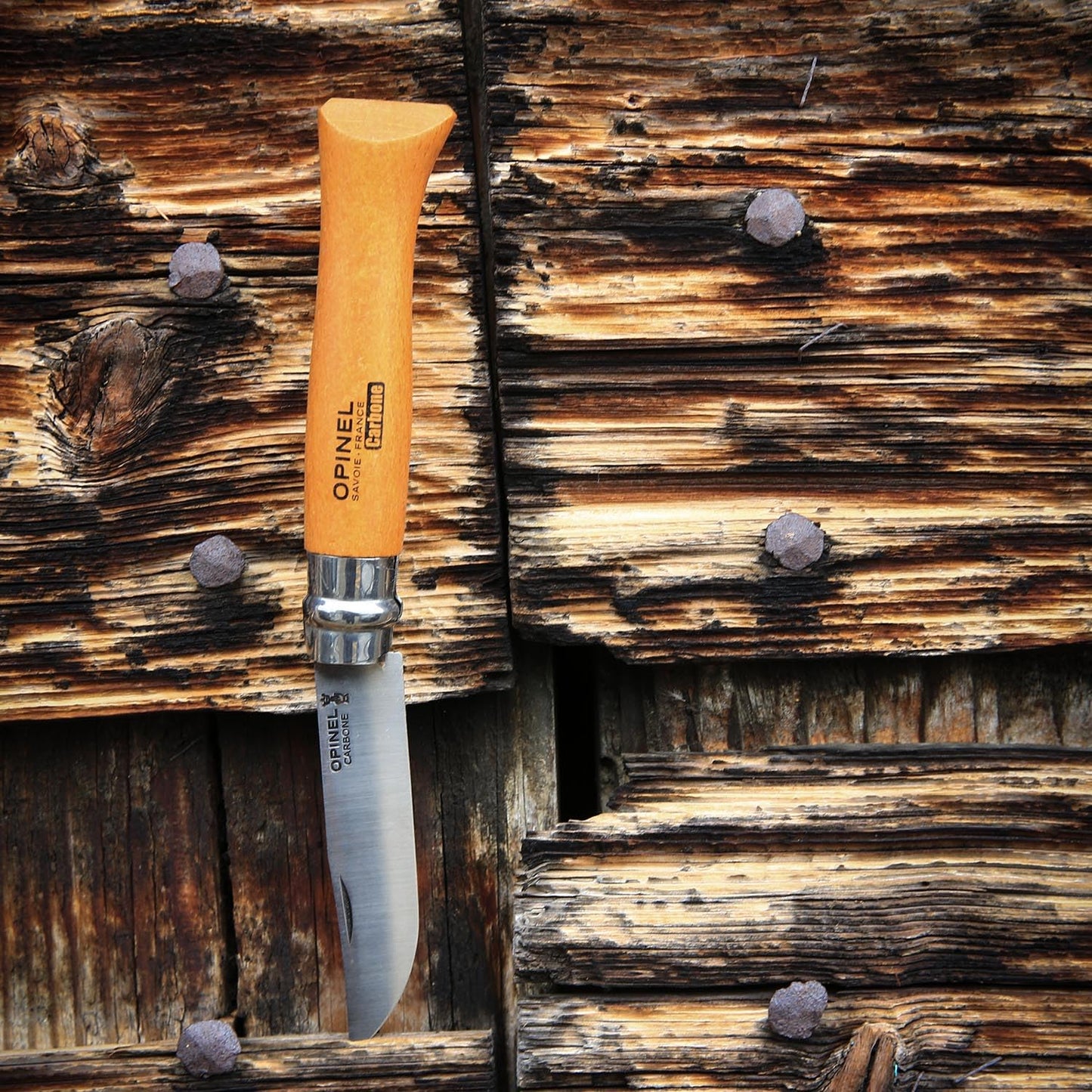 Opinel No. 06 Carbone - Carbon Steel Folding Pocket Knife, Beechwood Handle, 2.87 in. Blade, Virobloc Safety Locking Collar, Made in France