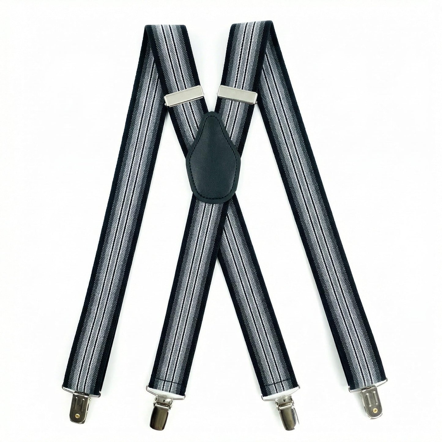 SUITUA Suspenders for Men 1¼" Classic X-Back Clip-on - Adjustable Elastic Suspenders for Jeans, Dress Pants, Wedding & Groomsmen (Triple Black Gradient Stripe)