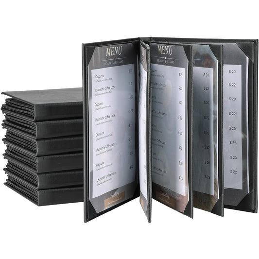 AMGSH 6 Pack 8 View Menu Holder Menu Covers 8.5" x 11" | Restaurant Menu Covers Diploma Cover Black Leather Menu Sleeves Book Style for Restaurant Coffee Bars Wine List Fit for Letter Size Paper