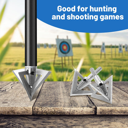 RUOERSISI 6/12 Pcs 100 Grain Stainless Steel Arrowhead Fixed Blade Hunting Broadheads Screw in Arrowheads Traditional Archery Arrow Tips for Compound, Recurve Bow & Crossbow (6pcs)