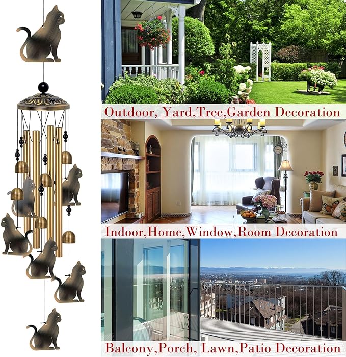 Bronze Cats Wind Chimes Decor, Mobile Blessing Wind Bells Decorate, Sympathy Wind Catcher, Memorial Gifts for Mom,Grandma,Woman (Housewarming/Outside/Indoor/Home/Room/Porch/Yard/Garden Decoration)