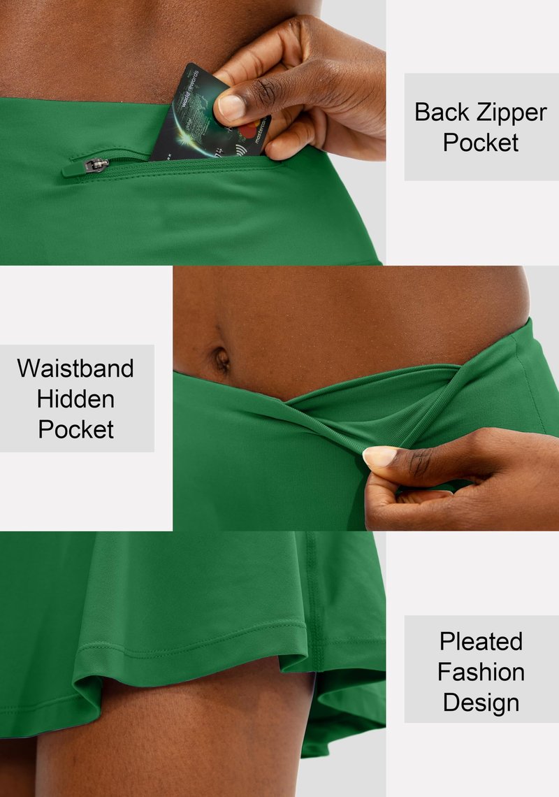 SANTINY Pleated Tennis Skirt for Women with 4 Pockets Women's High Waisted Athletic Golf Skorts Skirts for Running Casual (Green_XXS)