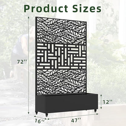 Casaphoria Metal Raised Garden Bed with Trellis and Wheels, 72"x47"x16" Planter Box for Climbing Plants, Vegetables & Vines, Features Drainage Holes and Privacy Screen, Black(Spring&Helen)