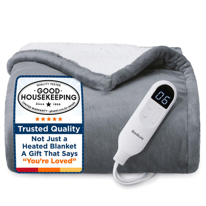 Bedsure Electric Blanket King Size - Dual Control Heated Blanket King Size, Fast Heating with 10 Time Settings & 10 Heat Settings, Warm Gift for Grandma (100x90 inches, Grey)
