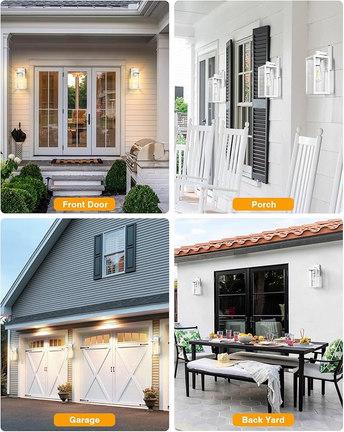 VIANIS 2 Pack Large Outdoor Wall Sconce, White Porch Lights Outdoor Light Fixture for House, Modern Exterior Lighting Wall Mount for Front Door Patio, Anti-Rust Dusk Dawn Outside Garage Lights Lantern