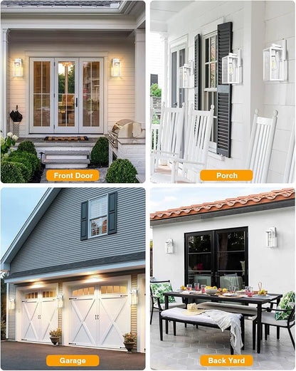 VIANIS 2 Pack Large Outdoor Wall Sconce, White Porch Lights Outdoor Light Fixture for House, Modern Exterior Lighting Wall Mount for Front Door Patio, Anti-Rust Dusk Dawn Outside Garage Lights Lantern