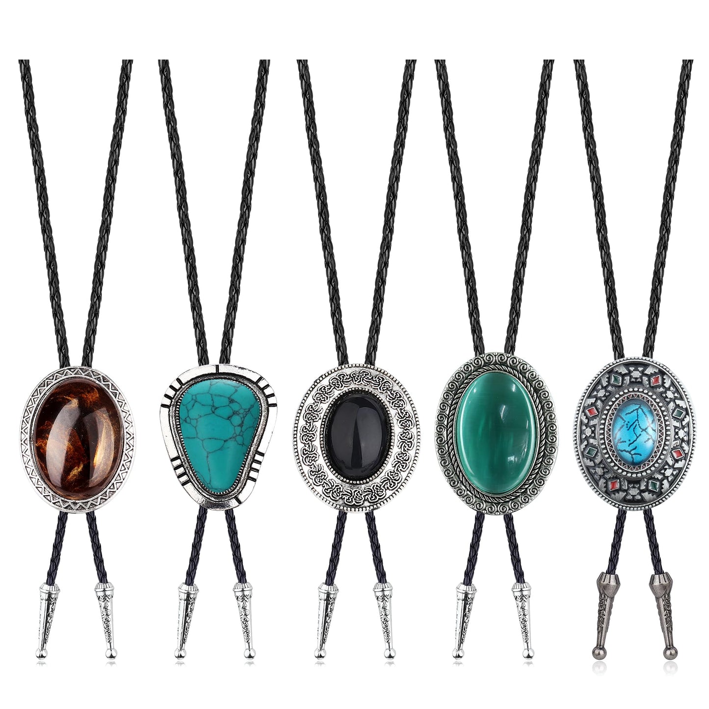 Fansilver 5Pcs Handmade Bolo Tie for Men Western Cowboy Leather Necktie Halloween Costume Accessories for Men Women