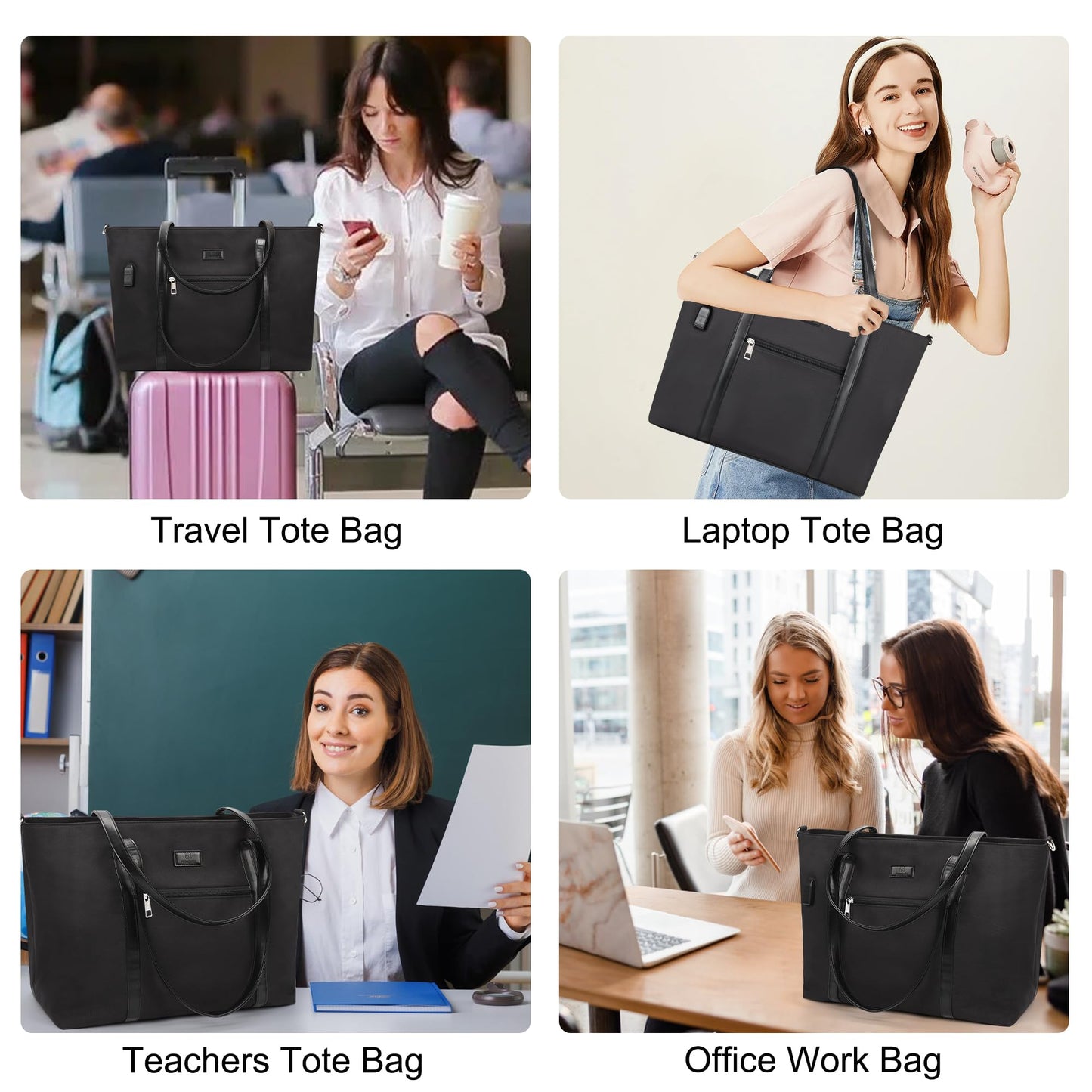 Laptop Tote Bag for Women 17 Inch, Laptop Bag With USB Port & 15 Pockets Teacher Work Bag with Compartments Business Travel Professional Computer Bag Office Work Organized Bag with Shoulder Straps