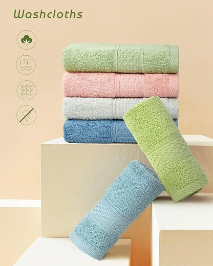 Cleanbear Pure Cotton Wash Cloths Face Cloths, 6 Colors per Set, 13 x 13 Inches