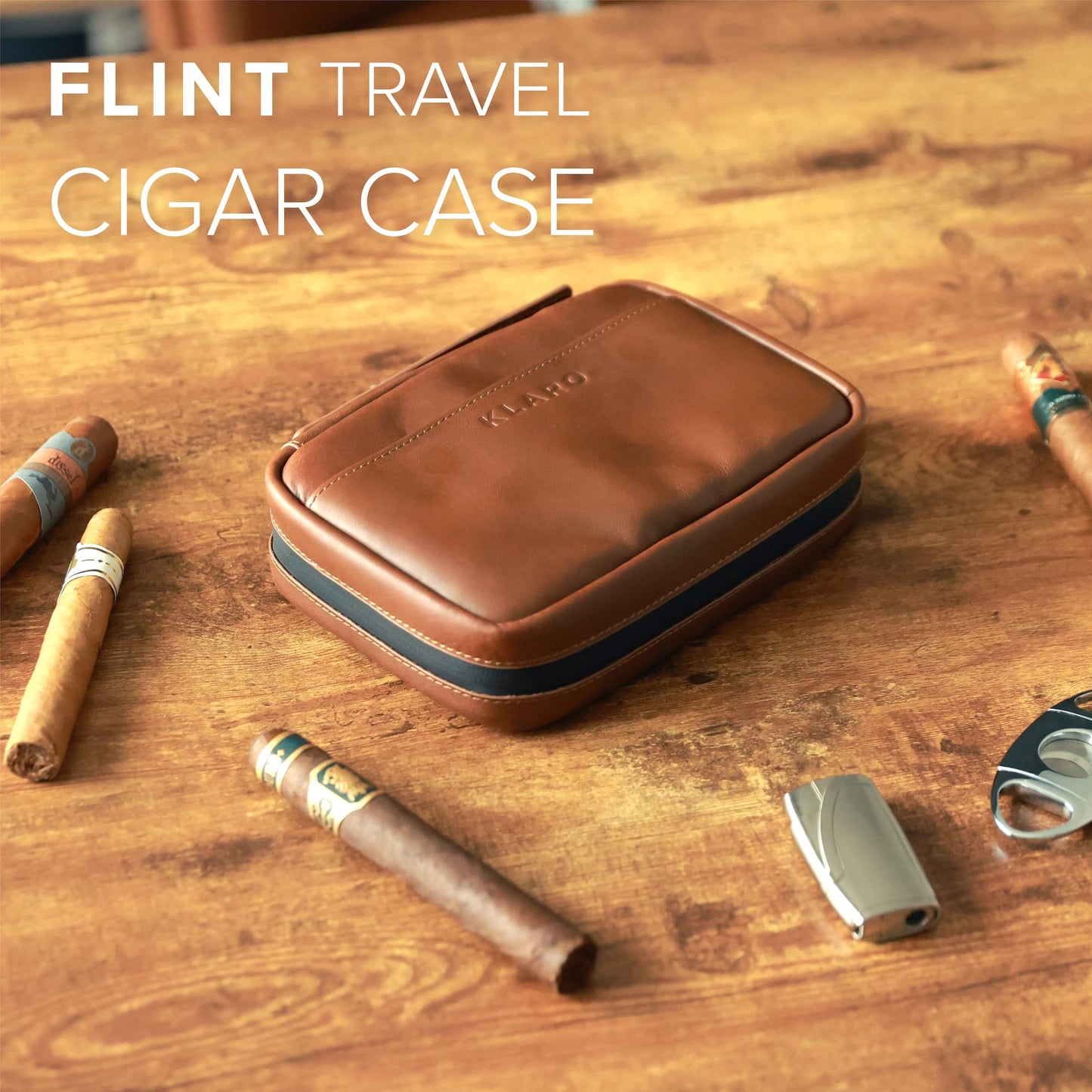CASE ELEGANCE Klaro Travel Leather Cigar Case, 5 Cigar Storage, 2 Accessory Pockets, Humidification Pocket, Internal Hard-Shell Protection - Brown