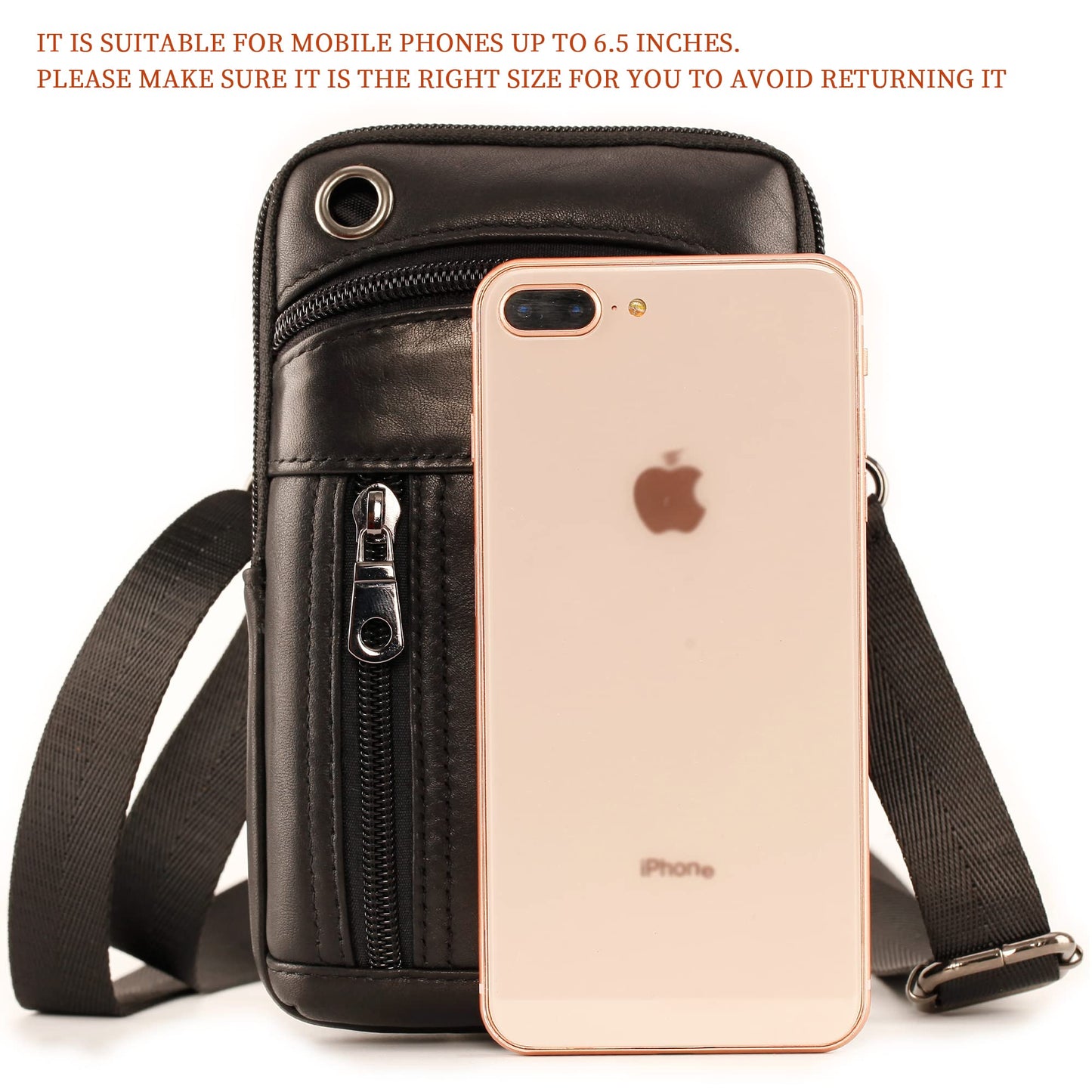 Small Mens Leather Satchel Cell Phone Holster,Vertical Belt Clip Cellphone Pouch,Purse Waist Bag Fanny Pack Compatible with Google,Zipper Phone Bag for Work,Hike
