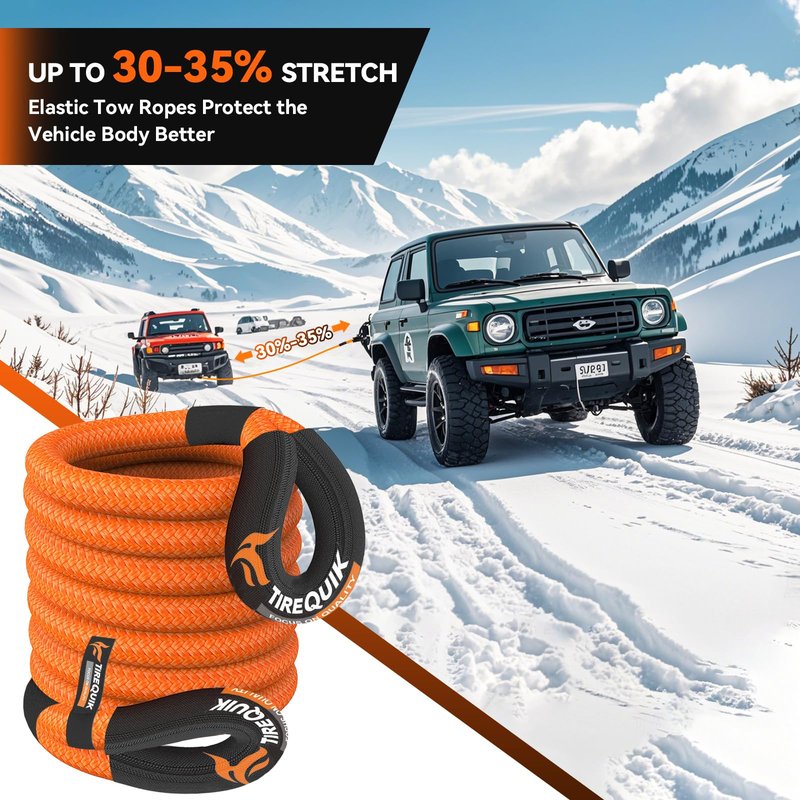 TireQuik Kinetic Recovery Rope 1.26" x 30ft 55000lbs Heavy Duty Offroad Snatch Strap with 2 Soft Shackles, Kinetic Tow Rope Recovery Kit, 35% Elasticity Tow Ropes for Trucks SUV UTV ATV Tractor