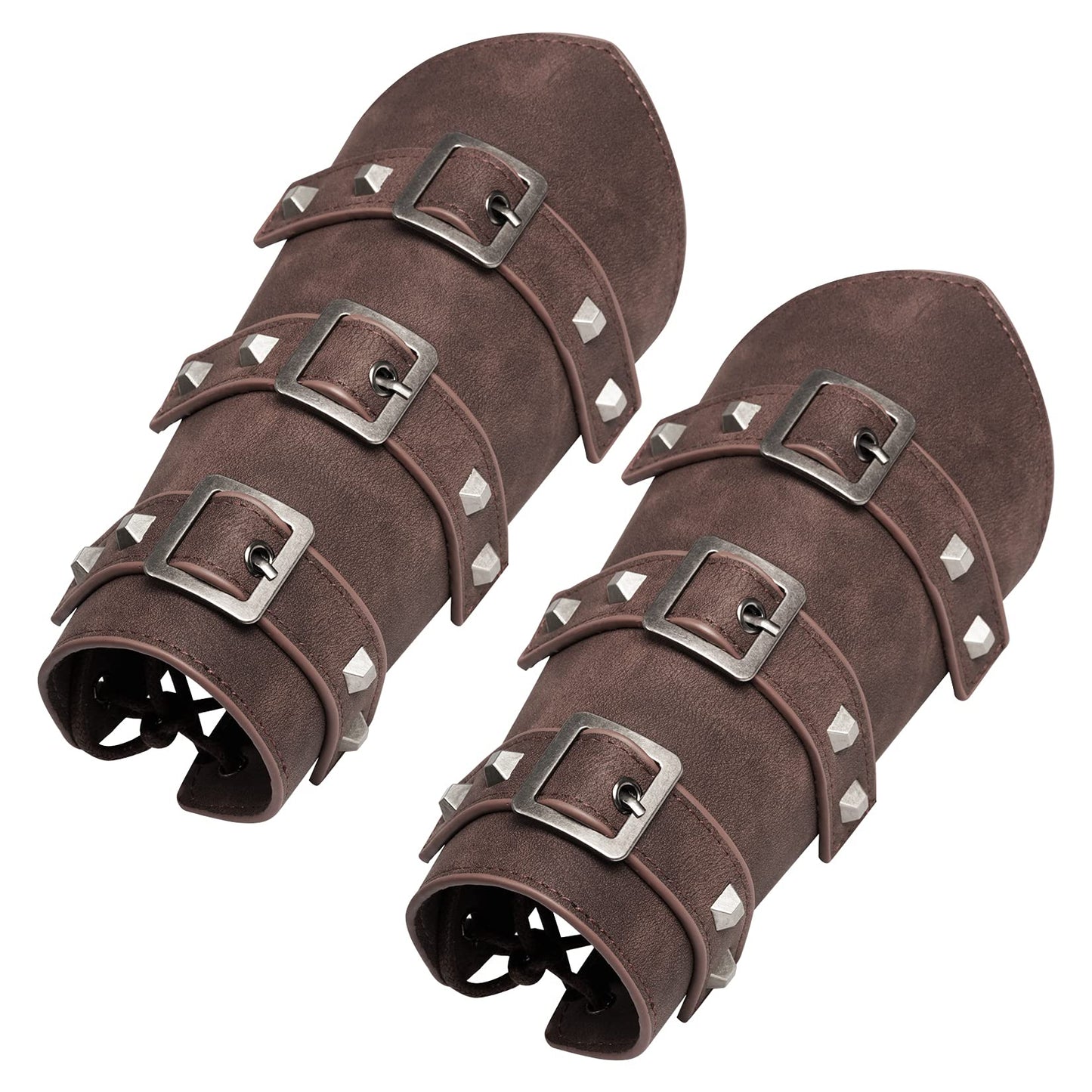 Pistha 1 Pair Unisex Medieval Leather Arm Gauntlet Wristband Buckle Bracers Halloween Cosplay Costume Accessory for Theme Activities