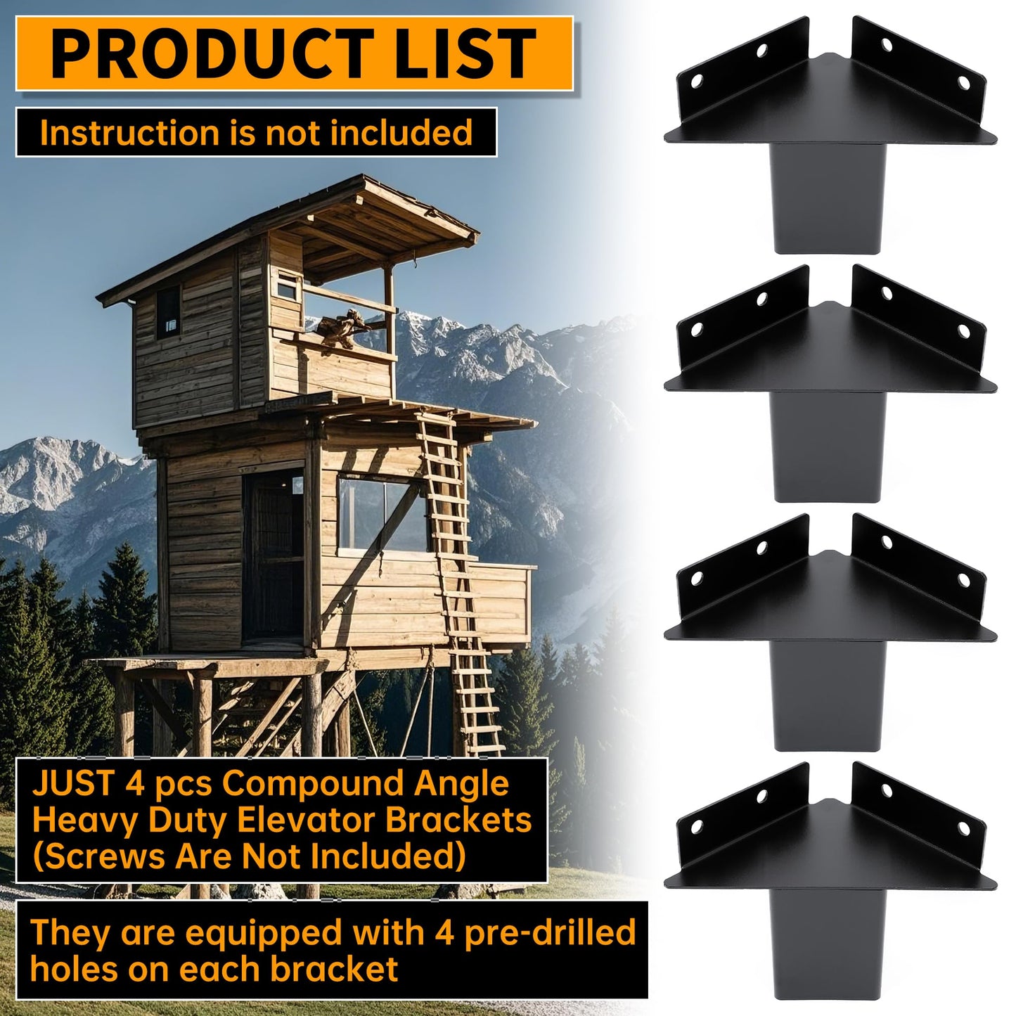 ECOTRIC Deer Stand Brackets 4x4 Deer Blind Brackets, 4Pcs Compound Angle