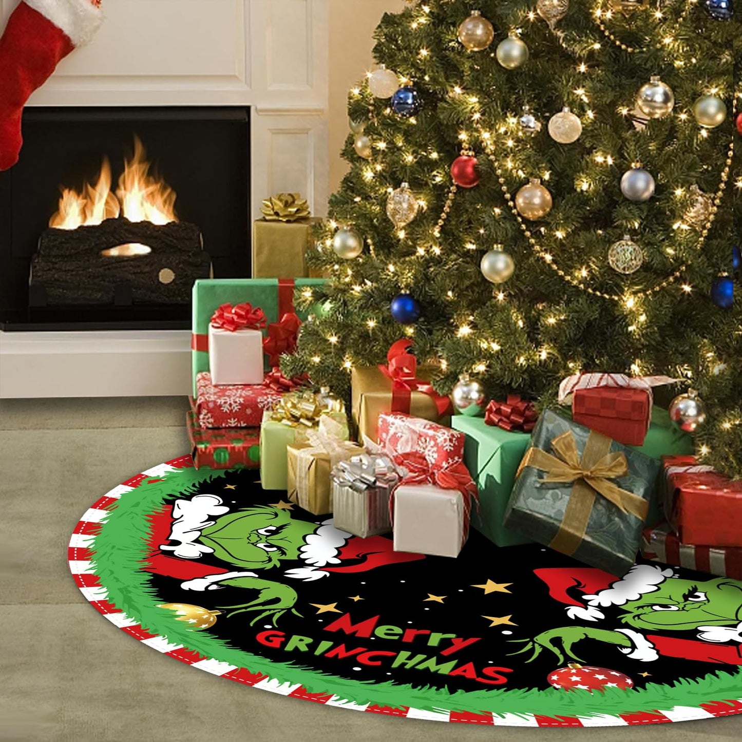 Christmas Tree Skirt 48 Inch, Soft and Funny Merry Christmas Tree Collar Farmhouse Xmas Holiday Decoration (Style 1)