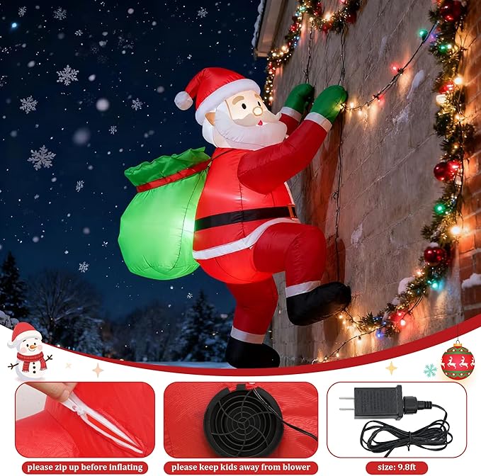 4FT Christmas Inflatable Santa Claus Outdoor Decorations Built-in Bright LEDs, Xmas Santa Carrying Present Sack, for Window Wall Roof Yard Garden Lawn Home Party