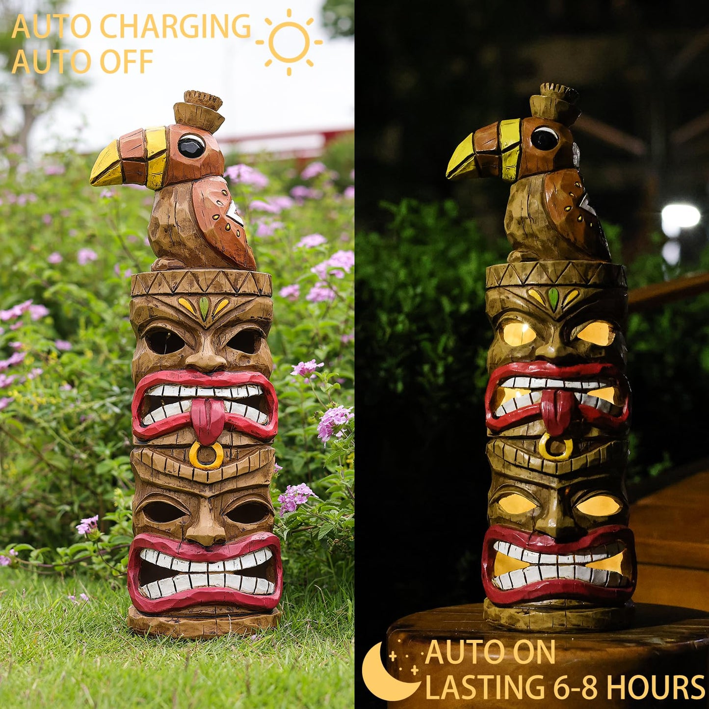 Yiosax Outdoor Tiki Statue Decoration-Solar Garden Figurine - Woodpecker Waterproof Unique Housewarming Gifts for Women Patio,Balcony,Yard,Lawn Decor 15 Inch Tall