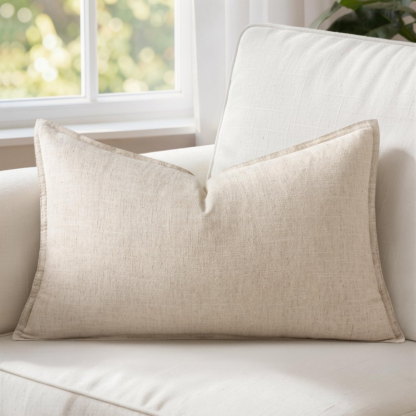 MIULEE Decorative Linen Lumbar Pillow Covers 12x20 Inch Natural Beige Boho Farmhouse Neutral Christmas Couch Throw Pillows for Bed Pack of 1 Accent Modern Pillowcase Sofa Livingroom Home Decor