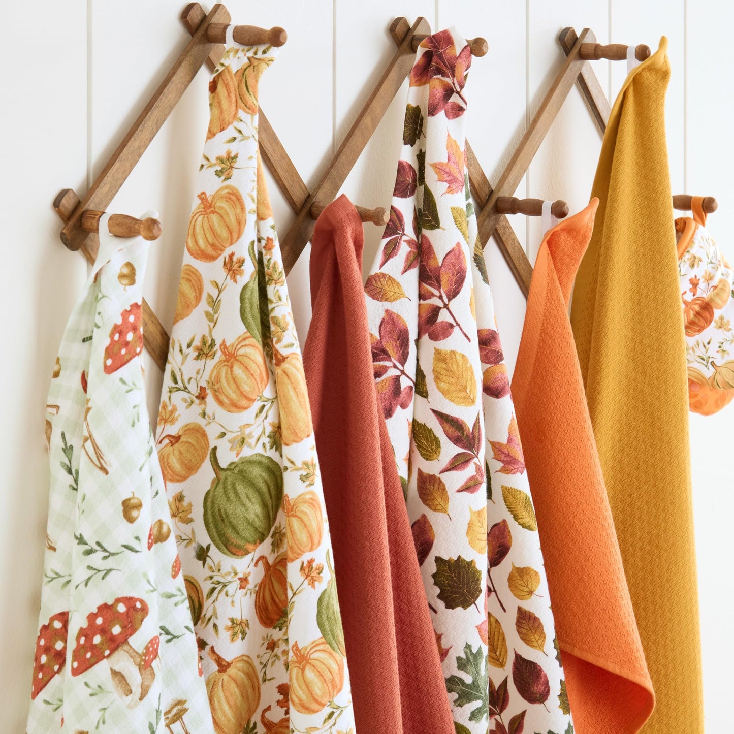 Martha Stewart Autumn Harvest Pumpkins Kitchen Towel 3-Pack Set, 100% Cotton with Absorbent Terrycloth, Decorative Kitchen Towels, Orange/Green/Ivory, 16"x28"