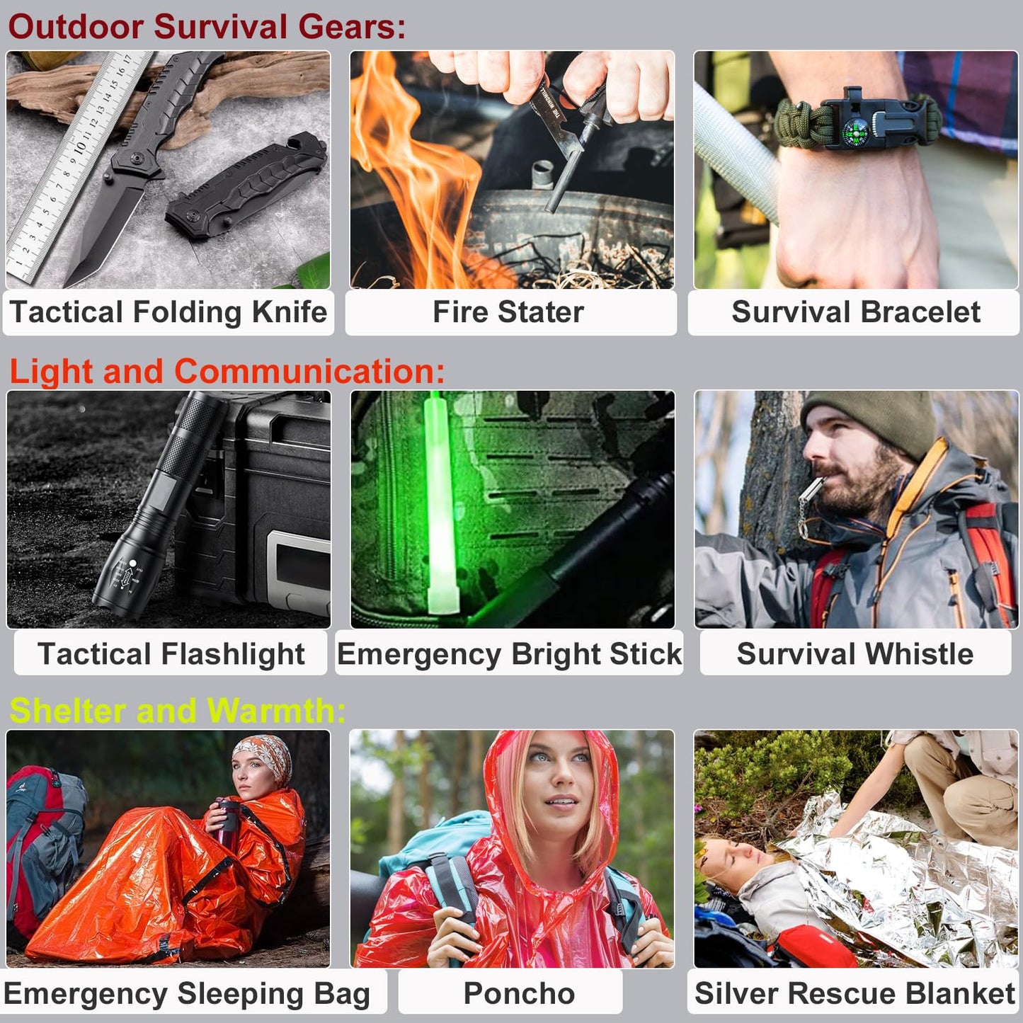 First Aid Kit,Survival Gear Outdoor Tactical Gear Set Military Grade Molle System for Camper Travel Hunting Hiking and Adventures（RED）