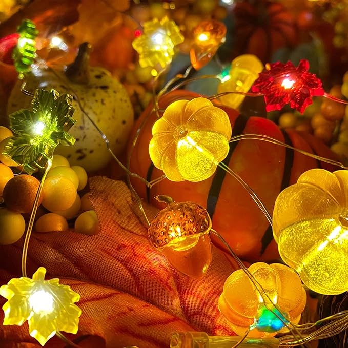 TURNMEON Fall Decor 2 Pack 3D Fall Thanksgiving Pumpkin String Lights Total 40LED/13Ft Thanksgiving Decorations for Home, 3 in 1 Battery Powered Fall Lights Halloween Decor Home Indoor Outdoor