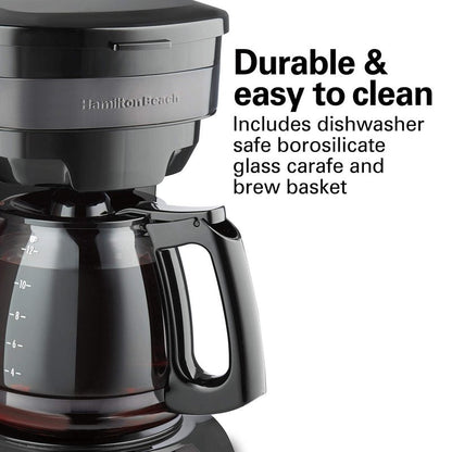 Hamilton Beach 12 Cup Programmable Drip Coffee Maker Machine, Regular & Bold Brew Options, Auto Pause and Pour, Glass Carafe, Black Stainless (46293J)