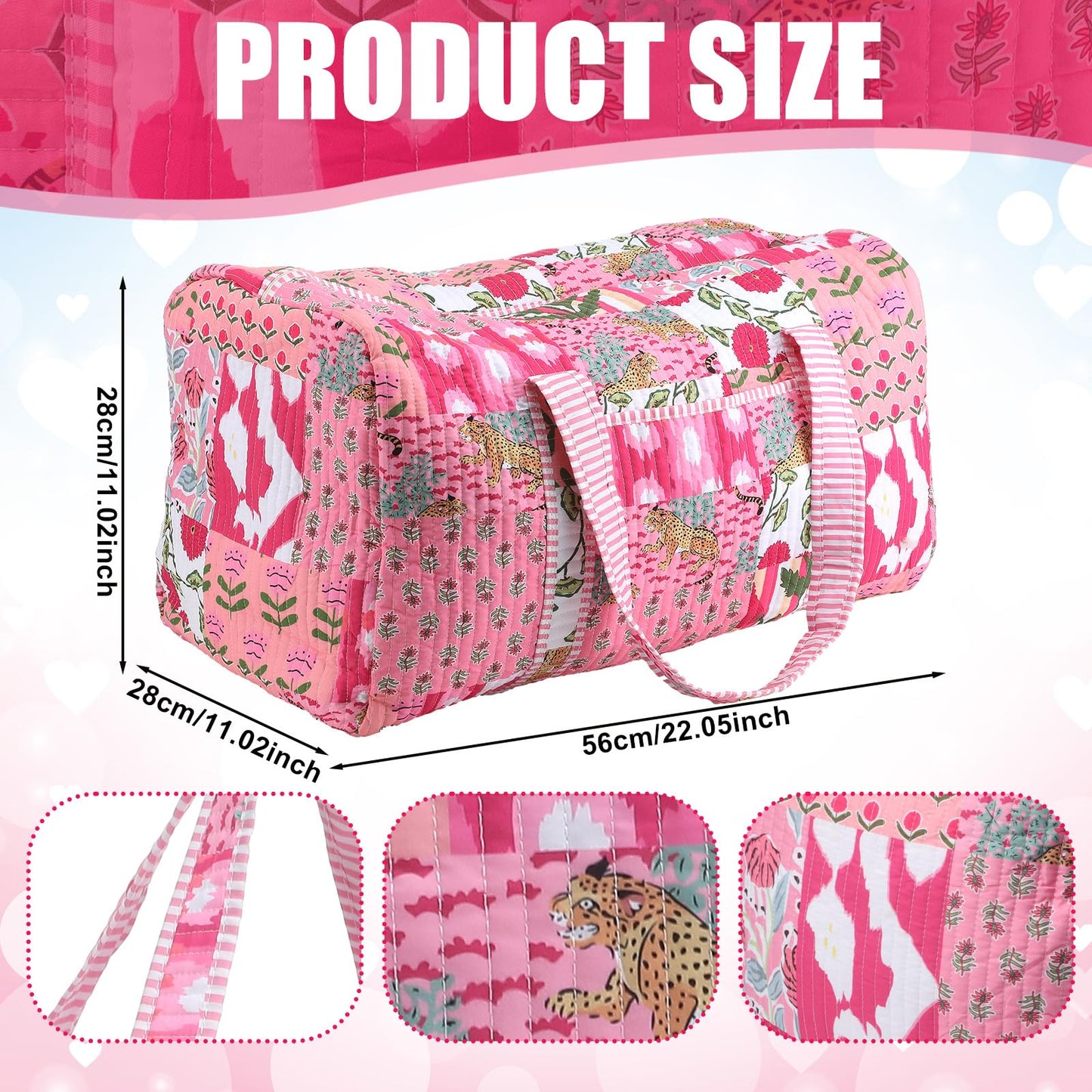 SilTriangle Large Cotton Patches Duffle Bags Block Print Quilted Fabric Weekender Bags for Women Holiday Gifts Handmade Colorful Travel Overnight Bag