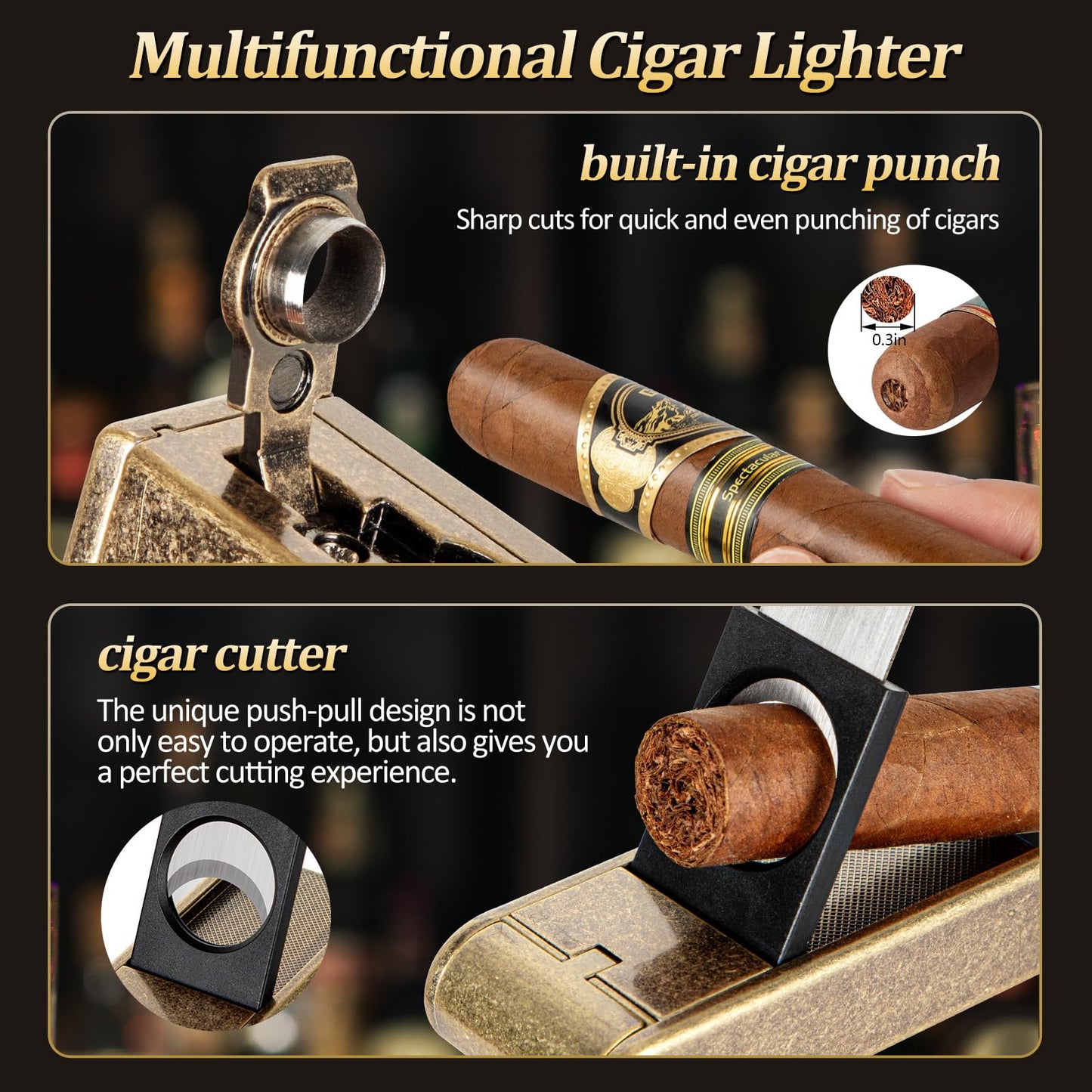 USEWIRE Cigar Humidor, Cedar Wood Leather Cigar Box Set with Cigar Lighter, Cigar Humidifier and Cedar Tray, Portable Travel Cigar Case for 7 Cigars, Men's Cigar Accessory Gift (No Butane)