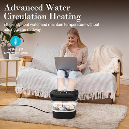 Foot Spa Bath Massager, 2025 Upgraded Foot Bath with Circulation Heat, Motorized Shiatsu Massage Balls, Pedicure Soaking Tub with Waves, Remote, Handle, Feet Stress Relief, Gifts