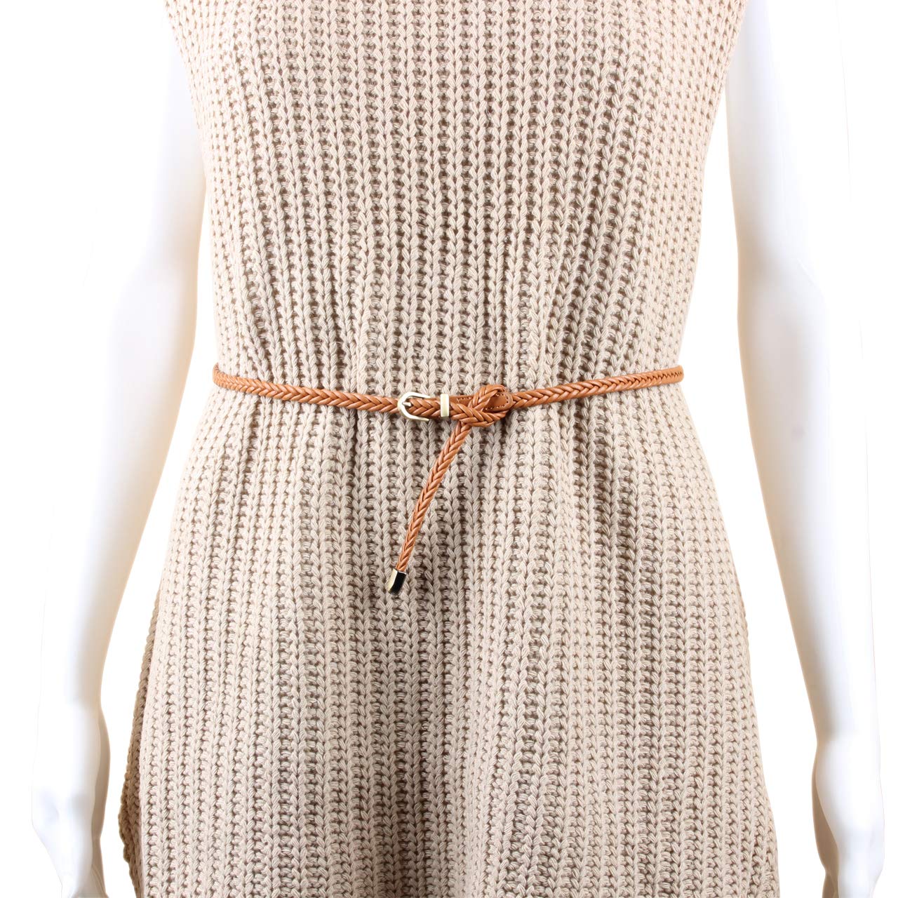 Ayliss Braided Belt Women PU Leather Waist Belt Skinny Woven Belt for Dress Jeans Valentine's Days Gift (White+Khaki+Brown)