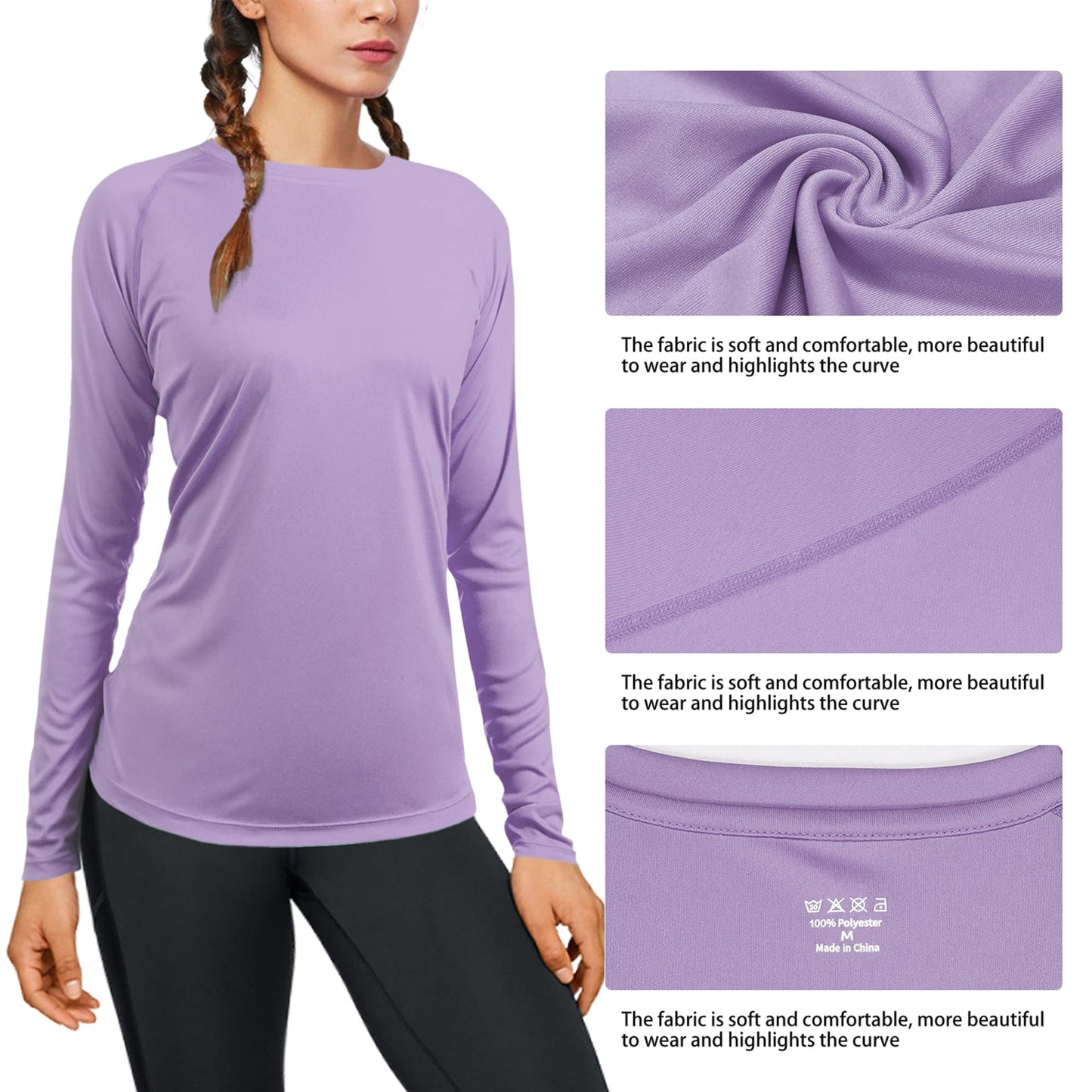 isnowood Womens Long Sleeve Rash Guard, 2 Pack UV UPF 50+ Sun Protection Shirts, Quick Dry Tops for Swimming Workout Hiking Running