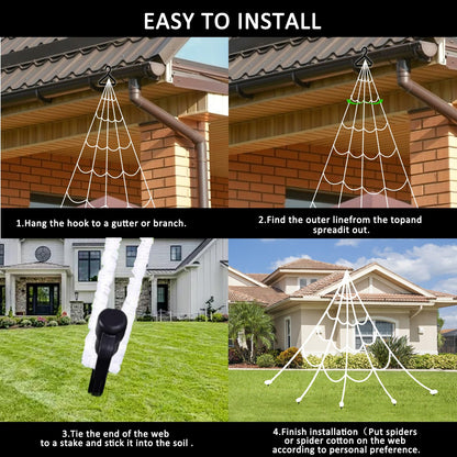 Halloween Spider Web Lights 550 LED Lighted Spider Web 16.4Ft Giant Halloween Decorations Light up with 8 Lighting Modes Waterproof & Timer for Indoor Outdoor House Haunted Yard Decor, Orange & Purple
