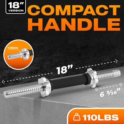 Yes4All Pair of Threaded Dumbbell Handles 14/16/18/24 inch, Chrome/Rubber Grip, Fit 1” Plates, Weight Bar Connector