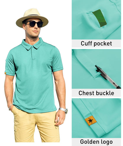ZITY Mens Polo Shirt Short Sleeve Sports Tactical T-Shirt Athletic Golf Polos Daily Casual Stylish Collared Shirts for Men Turquoise Blue Medium